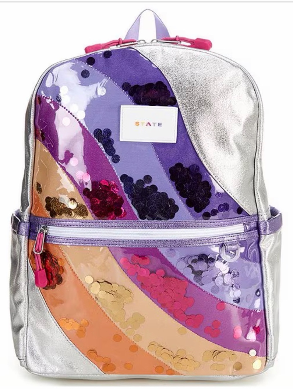 STATE Kids Sequin Wave Backpack in Purple, Silver & Pink